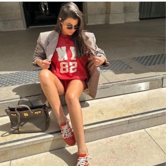 Zara NY 82 Varsity Patch Embroidered Distressed Trim Short Sleeve Sweatshirt Tee - Picture 4 of 7